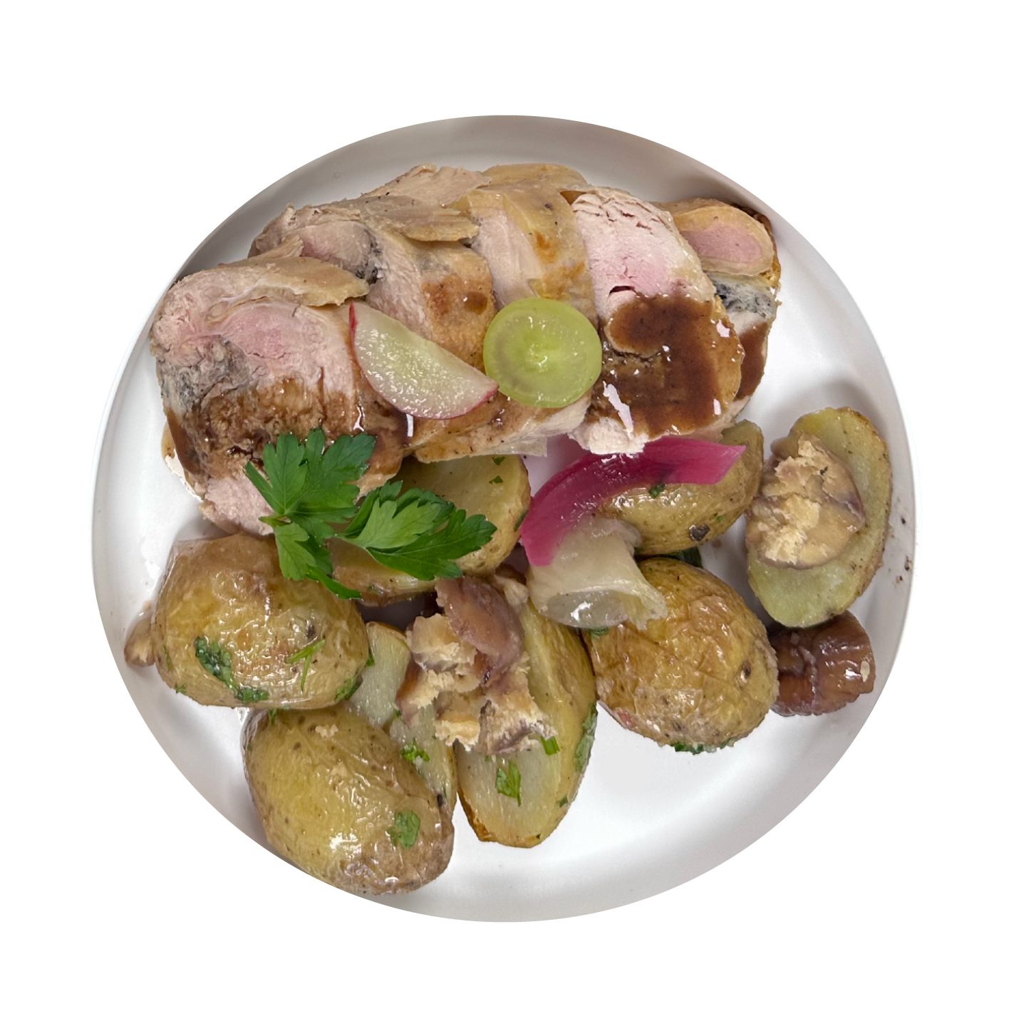 Tournedos De Poularde Aux Marrons Blettes Avec Une Sauce Mousseline